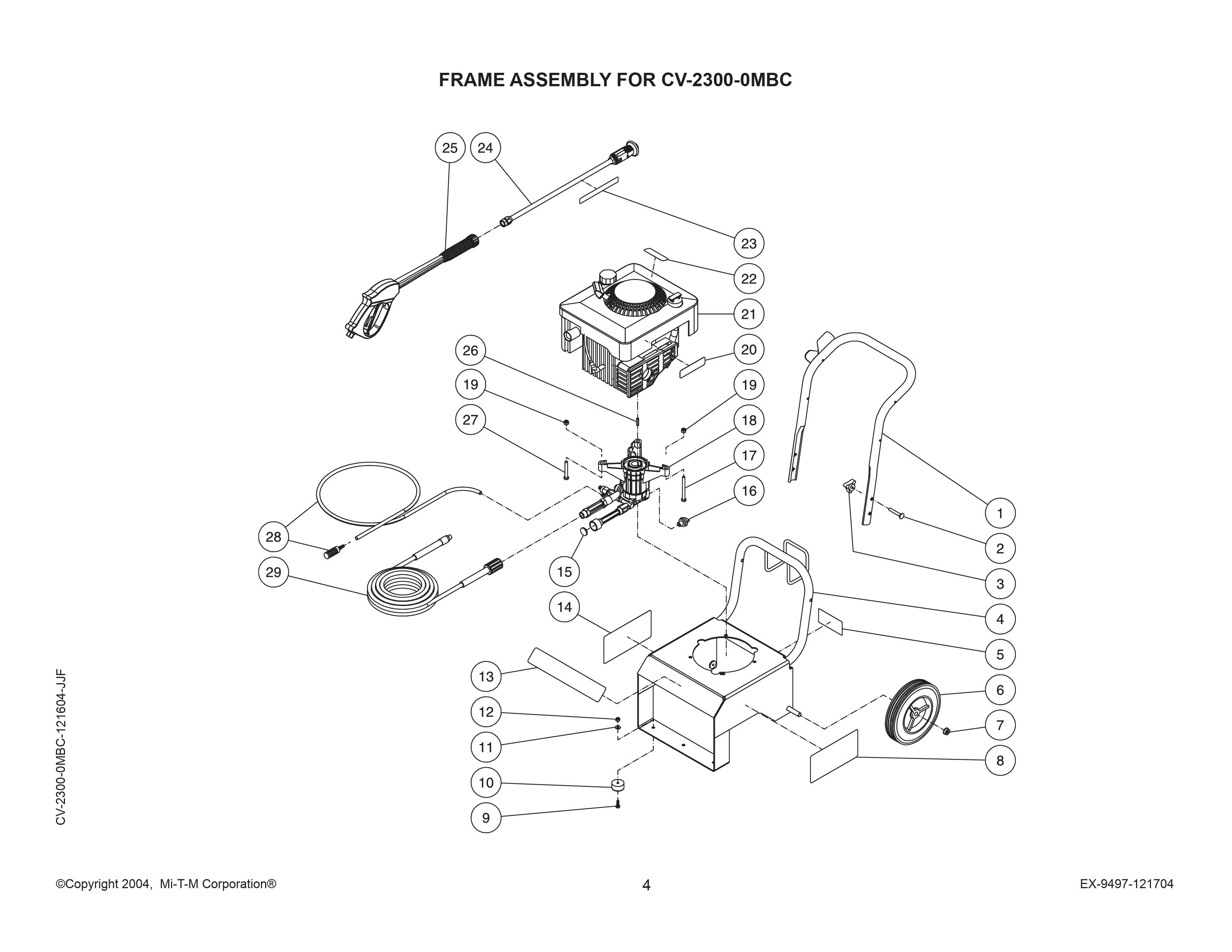 CV-2300-0MBC pressure washer replacement parts, breakdown, pumps & repair kits.